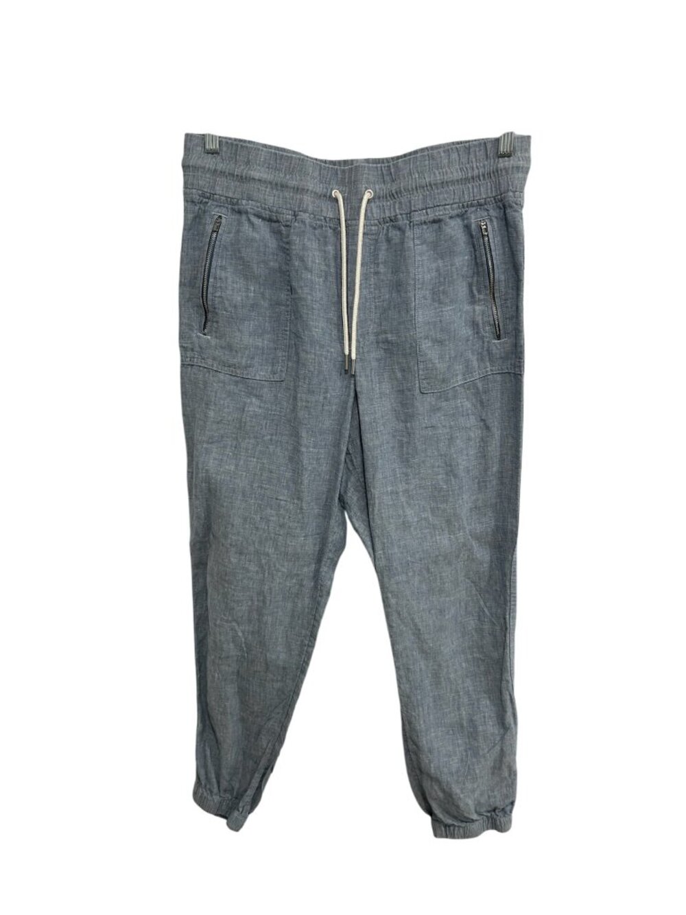 Athleta Cabo Linen Jogger Pants Blue Sz 14 Pull On Drawstring Elastic Waist Gym